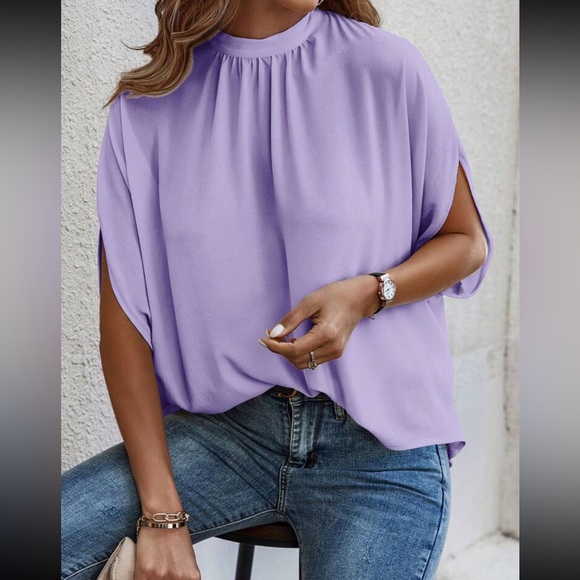 Boho baby blue tie back batwing sleeve top - Picture 7 of 14